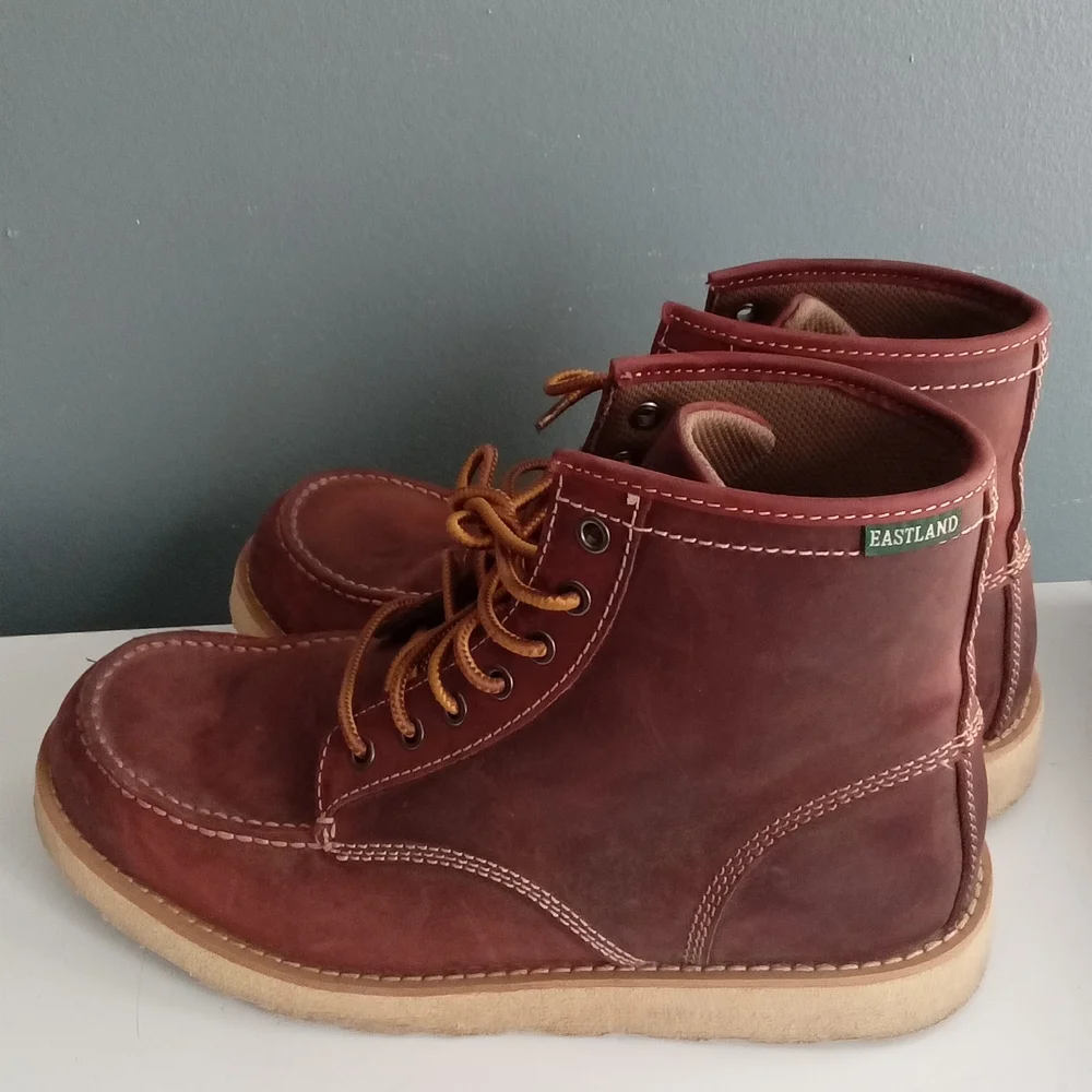 Eastland‎ Mens Burgundy Leather Moc Toe Lace Up Work Boots Size Unknown
